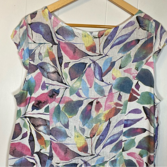 Luca Vanucci 100% Linen Tunic Style Dress Pastel Leaves Patterned Colourful - Picture 7 of 11